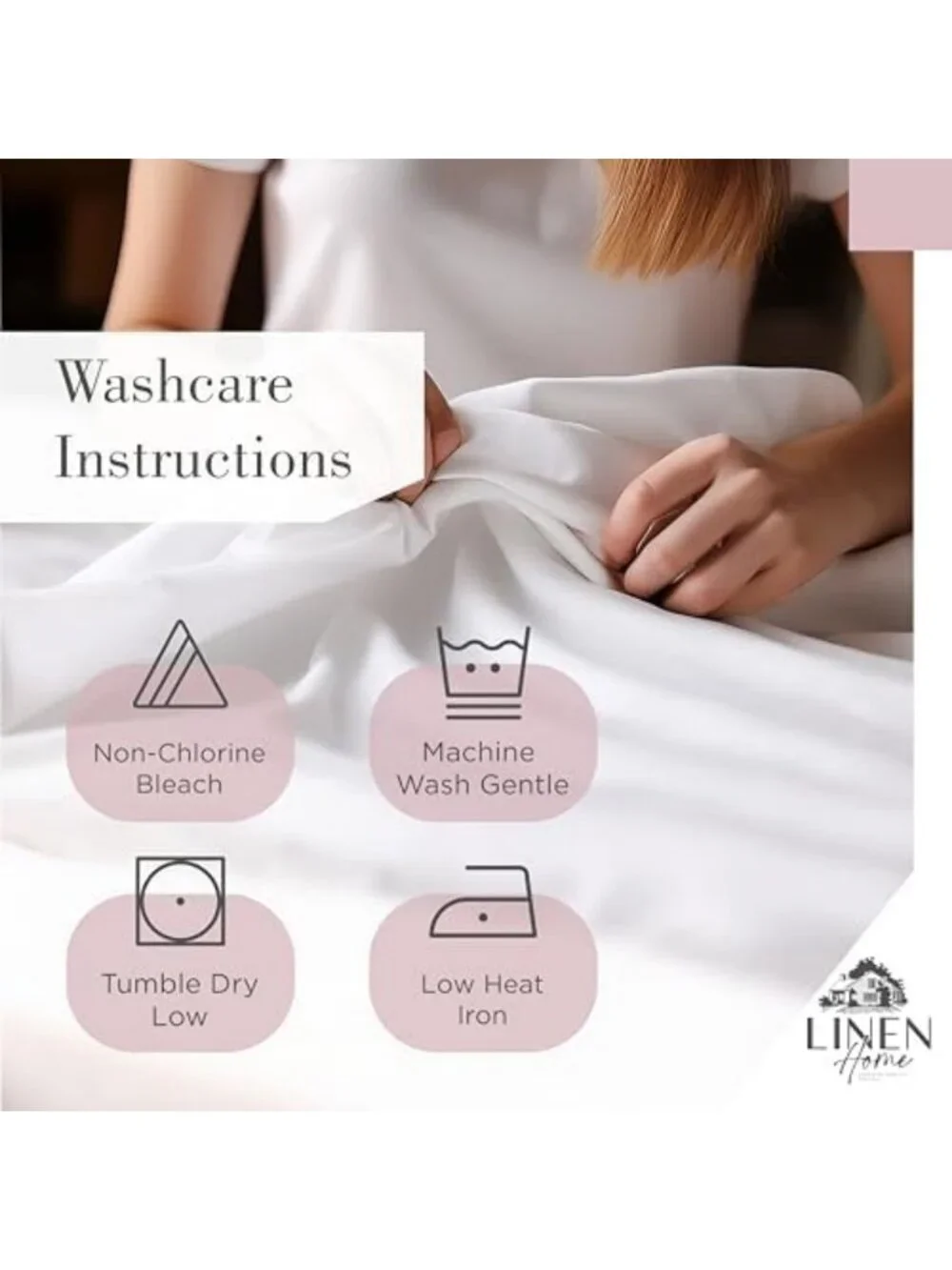 Queen Cotton Percale Sheet Set - 100% Linen, Mauve Botanical Print, Soft